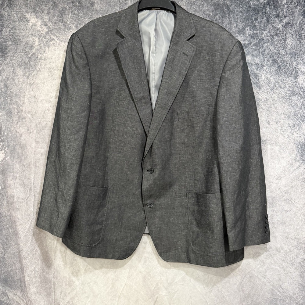 Oak Hill Men’s 2XL 50/52R Gray Cotton Linen Blazer Sport Coat Big Tall